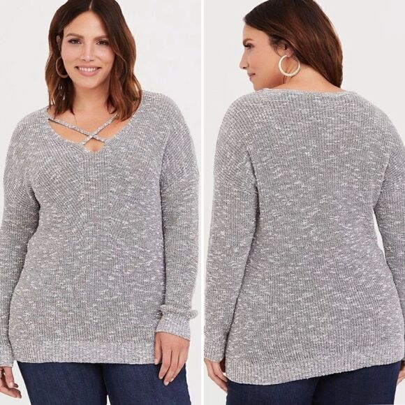 NWOT Torrid Marled Front Criss Cross Neckline Pullover Sweater - Picture 1 of 14